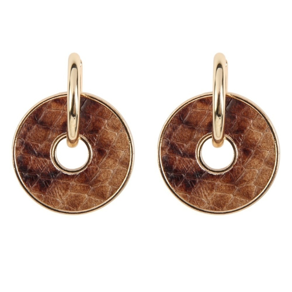 2/$15 - Brown Snakeskin Disk Hoop Earrings | Gold Tone Statement Earrings | NWT